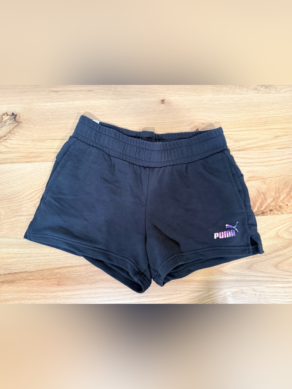 Puma Black Women's Athletic Shorts with Pink Tie Dye Logo-Small
